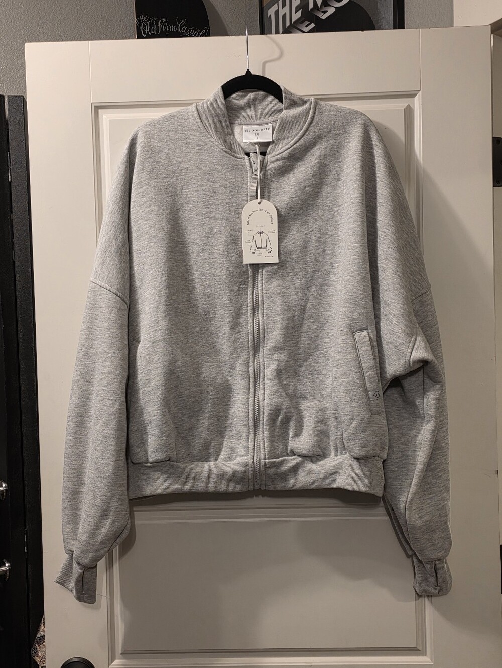 Logilates Marshmellow Bomber Jacket In Heather Gray Zip-Front Size 1X